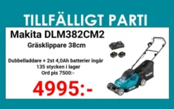 Makita DLM382CM2 Gräsklippare 2x18V 4,0Ah, komplett