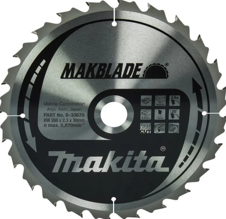 Sågklinga Trä 260x30x2,3 24T Makblade